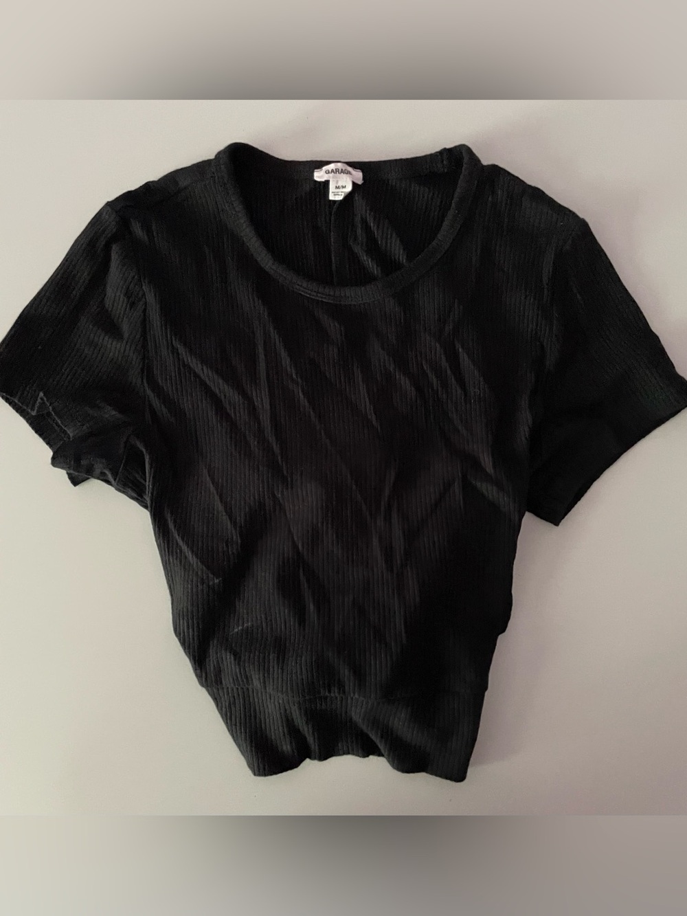 Garage Black Ribbed Short Sleeve Tee With Open Lower Back and Bow